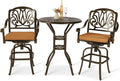 3-Piece Cast Aluminum Patio Swivel Bar Stools Set with Bar Table P711275
