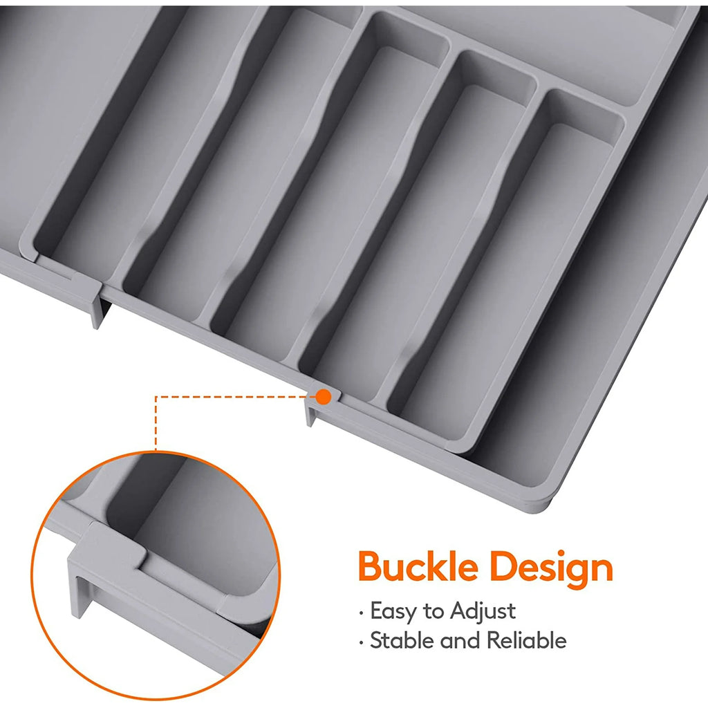 Grey Expandable Plastic Silverware Drawer Organizer G51751
