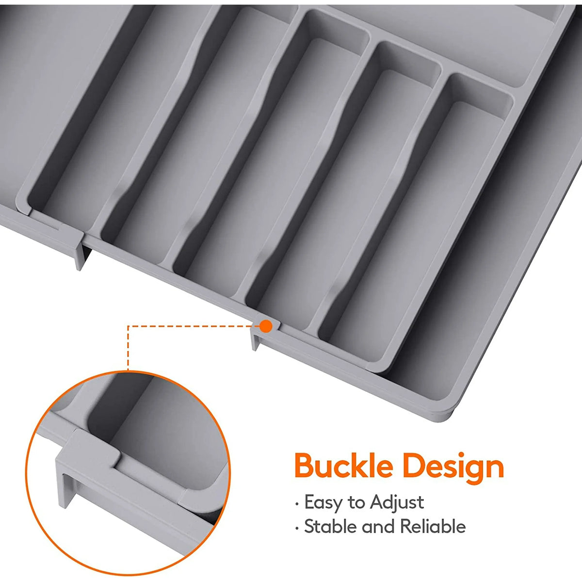 Grey Expandable Plastic Silverware Drawer Organizer G51751