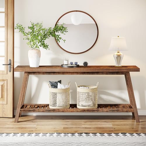 Rustic Brown 2-Tier Narrow Wood Console Table T476947