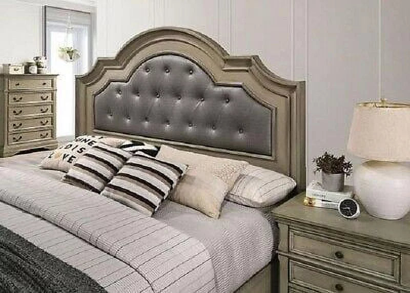 Warm Gray King Size Leatherette Tufted Bed G2423