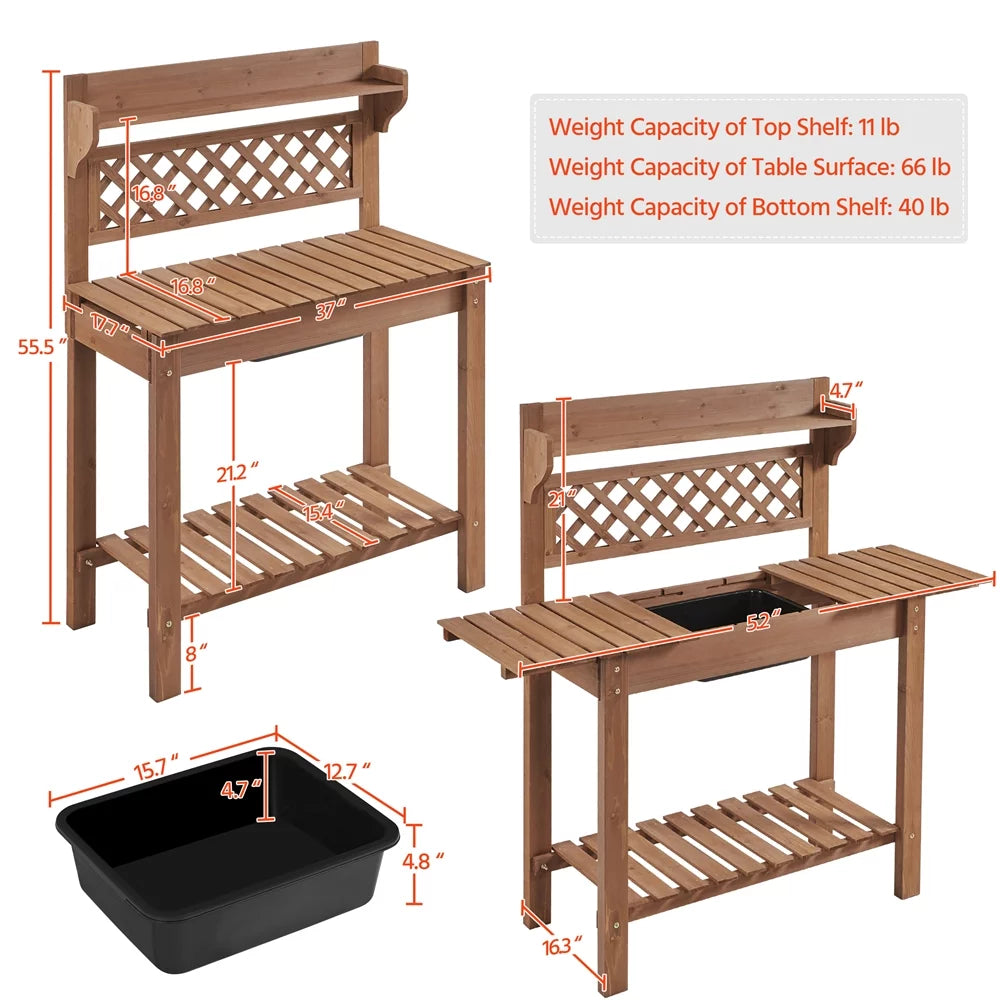 Wooden Potting Bench with Sliding Tabletop B512773
