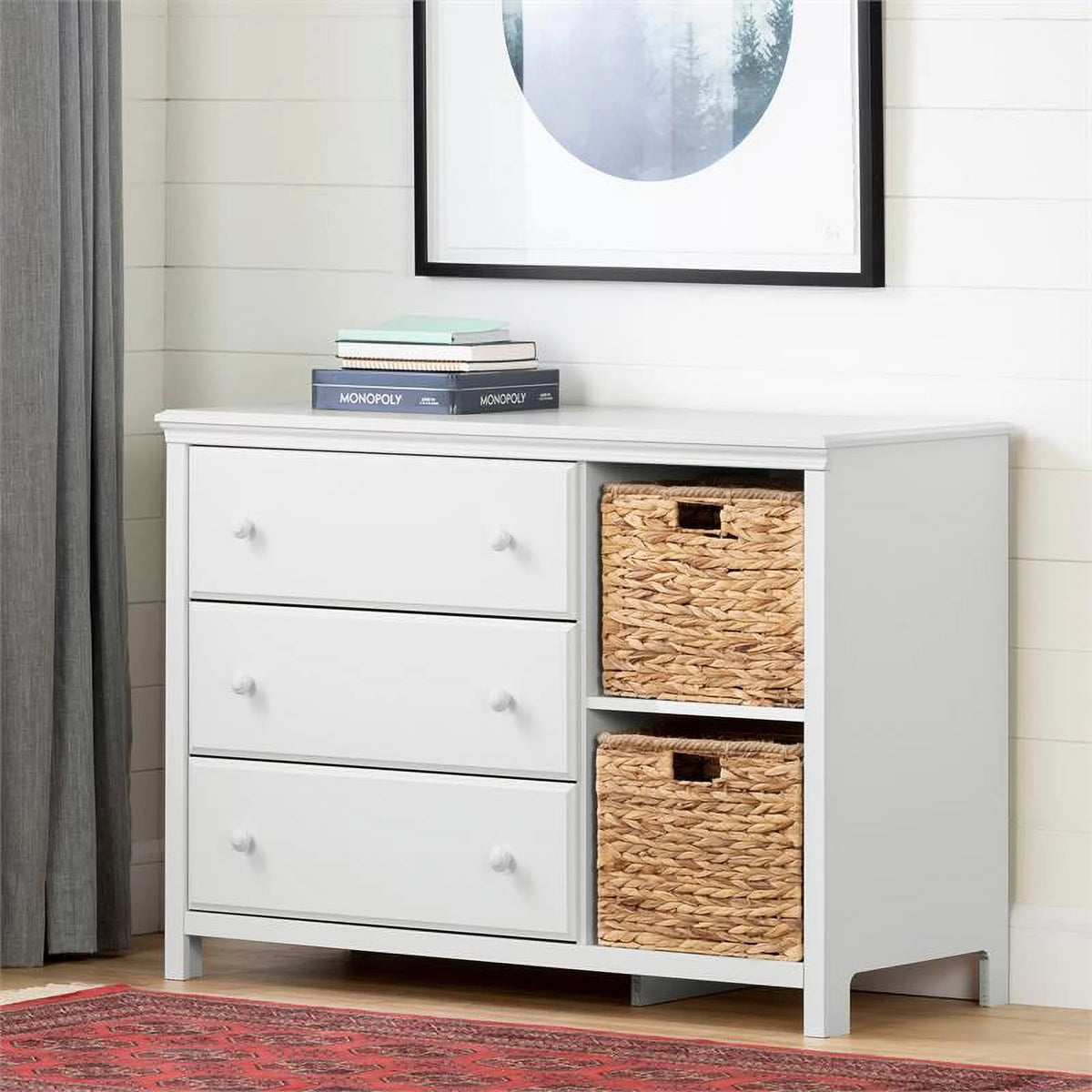 White 3 Drawer Wood Dresser B88854