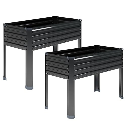 Galvanized Raised Garden Bed with Legs, 2PCS 48×18×30in Elevated Planter Box, Black K962809