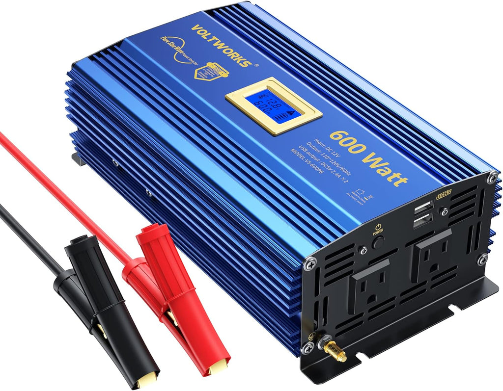 600 Watts Pure Sine Wave Power Inverter DC 12V to AC 110V 120V with USB Port & LCD Display K1861