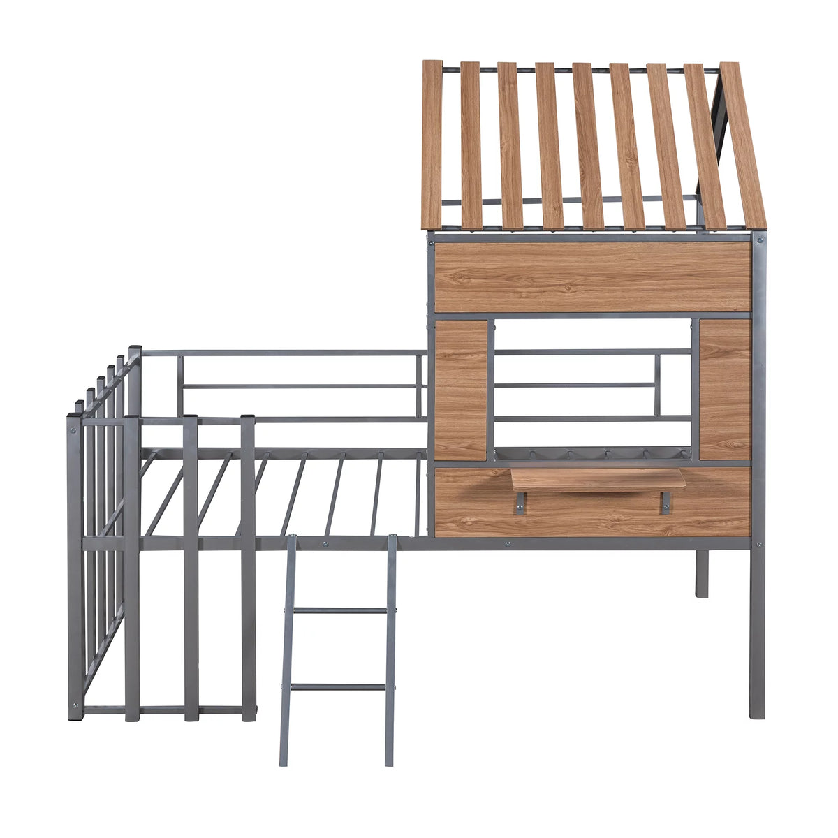 Twin Size Metal Loft Bed with Roof and Window V934