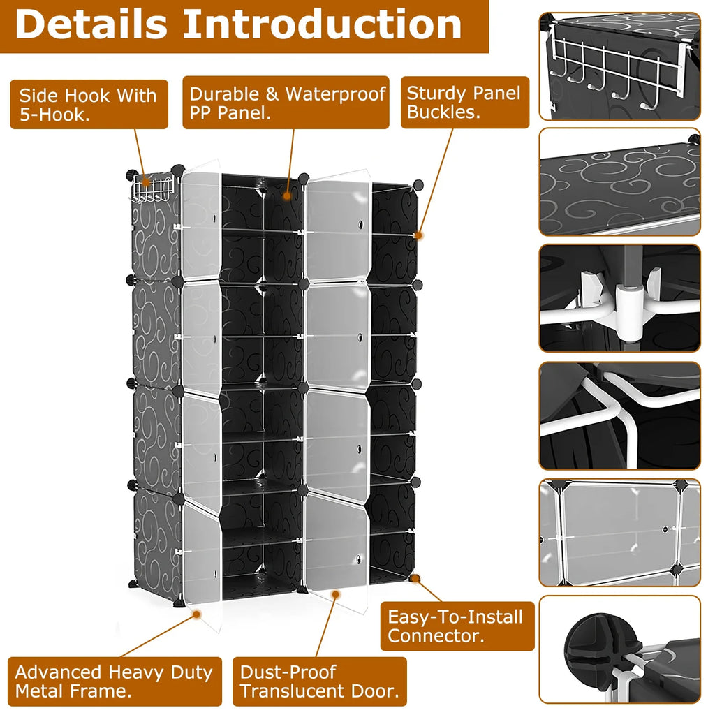 Black 8 Tier Shoe Storage Cabinet E4769