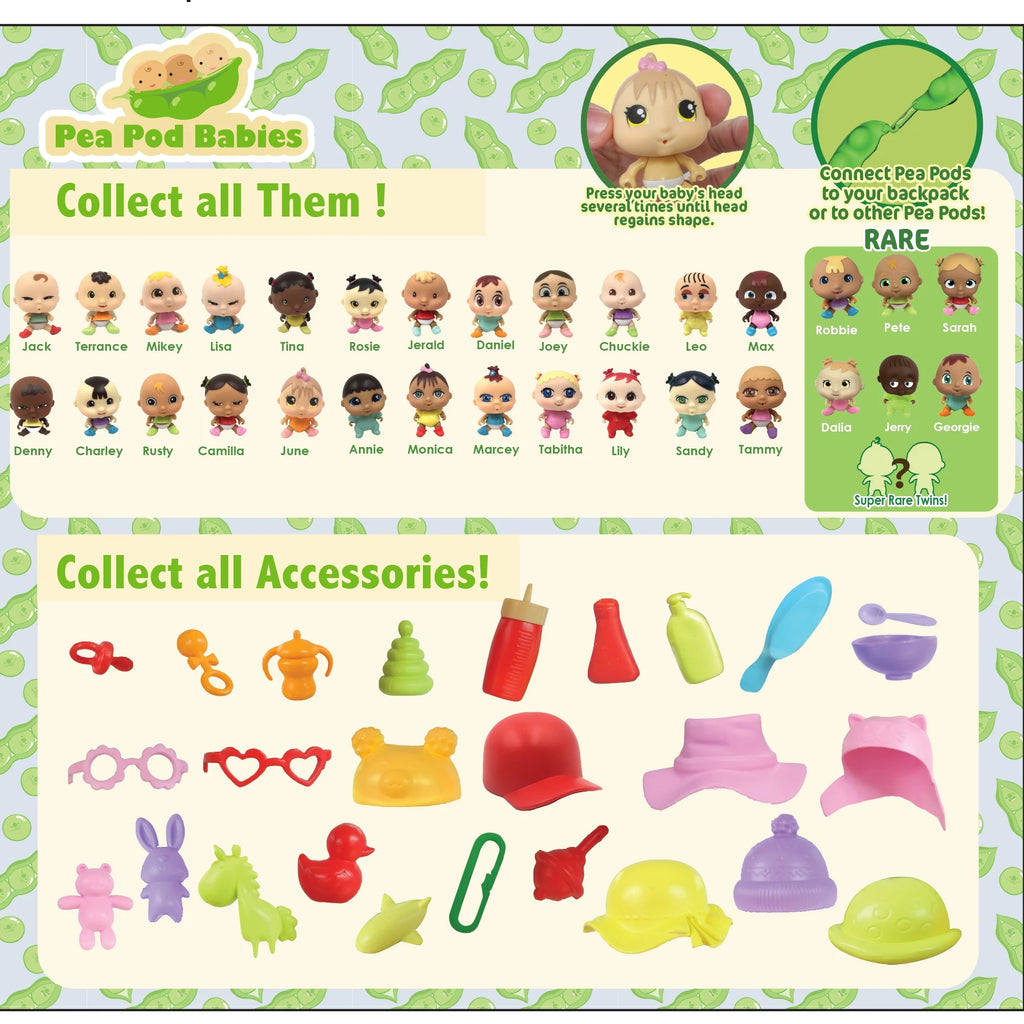 Giant Twenty Five Piece Playset with Mini Baby, Clothing, & Accessories in Soft Pea Pod O995