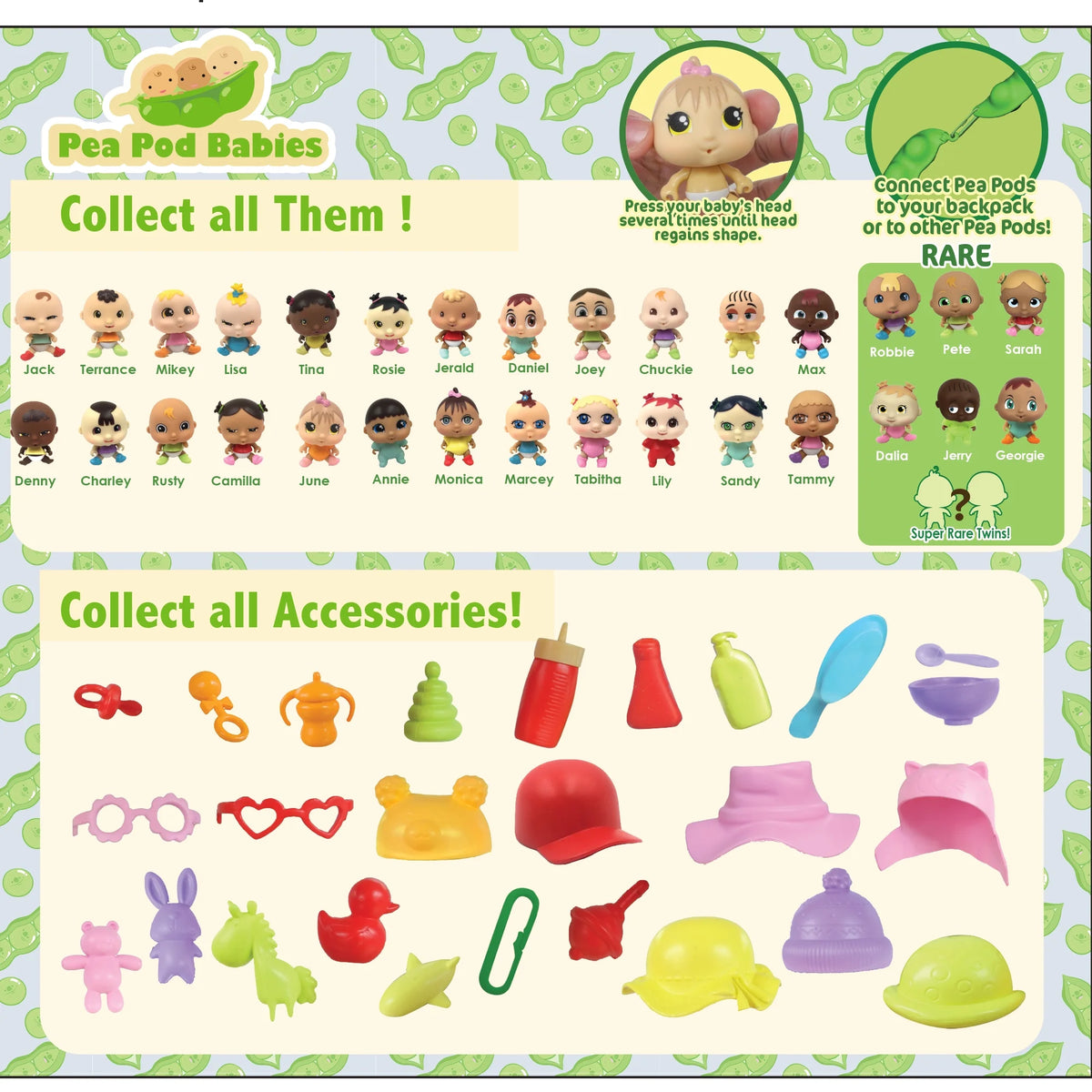Giant Twenty Five Piece Playset with Mini Baby, Clothing, & Accessories in Soft Pea Pod O995