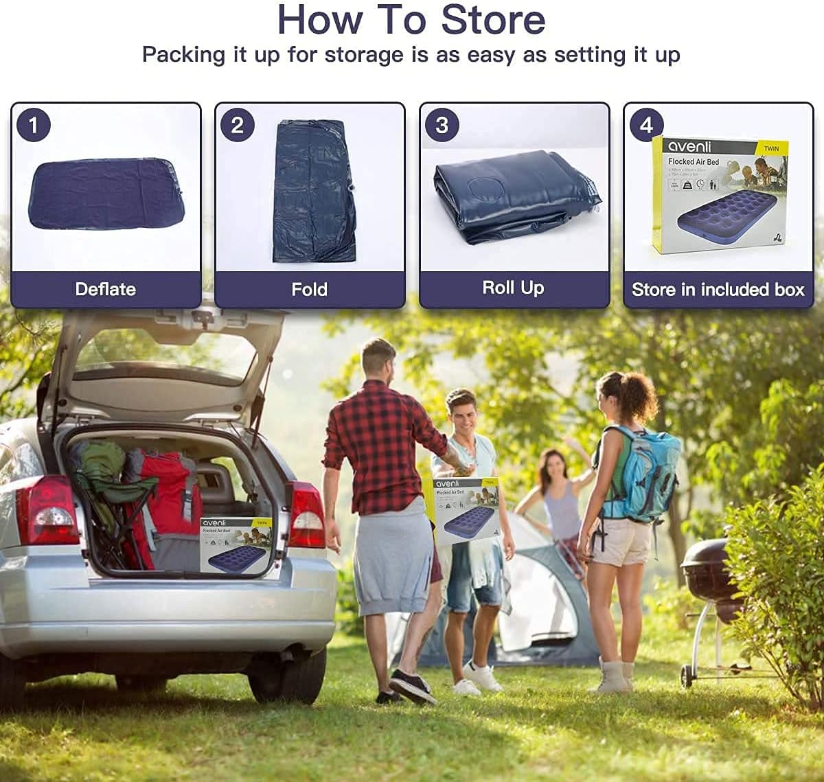 Queen Camping Air Mattress Inflatable Air Bed with Flocked Top Foldable E552