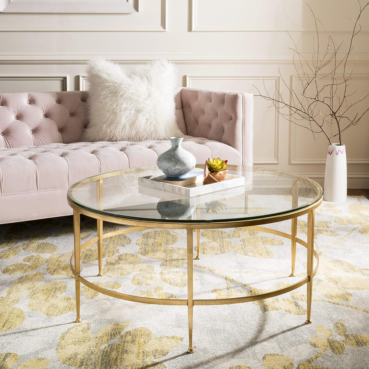 Antique Gold Glass Cocktail Table L910