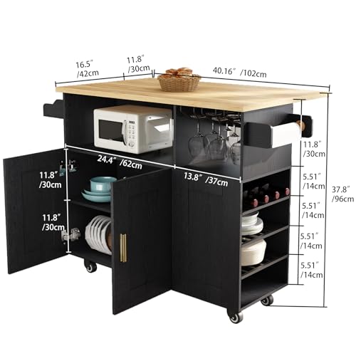 White Rolling Mobile Kitchen Island Cart with Drop Leaf Countertop and 5 Wheels M7134