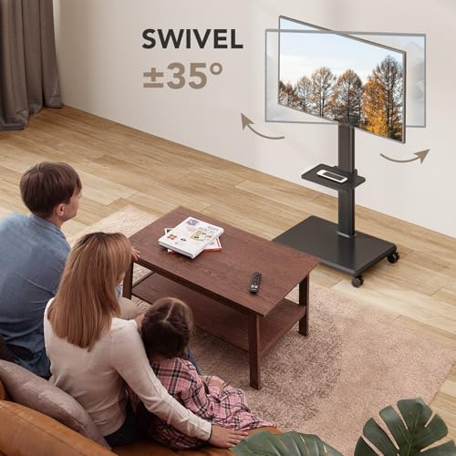 Portable Rolling Floor TV Stand with Wheels, Height Adjustable for 27 to 65 Inch TVs P58904