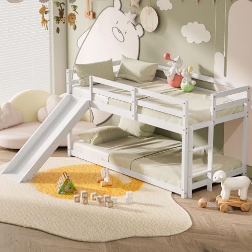 Twin Wood Bunk Bed with Slide and Ladder J619