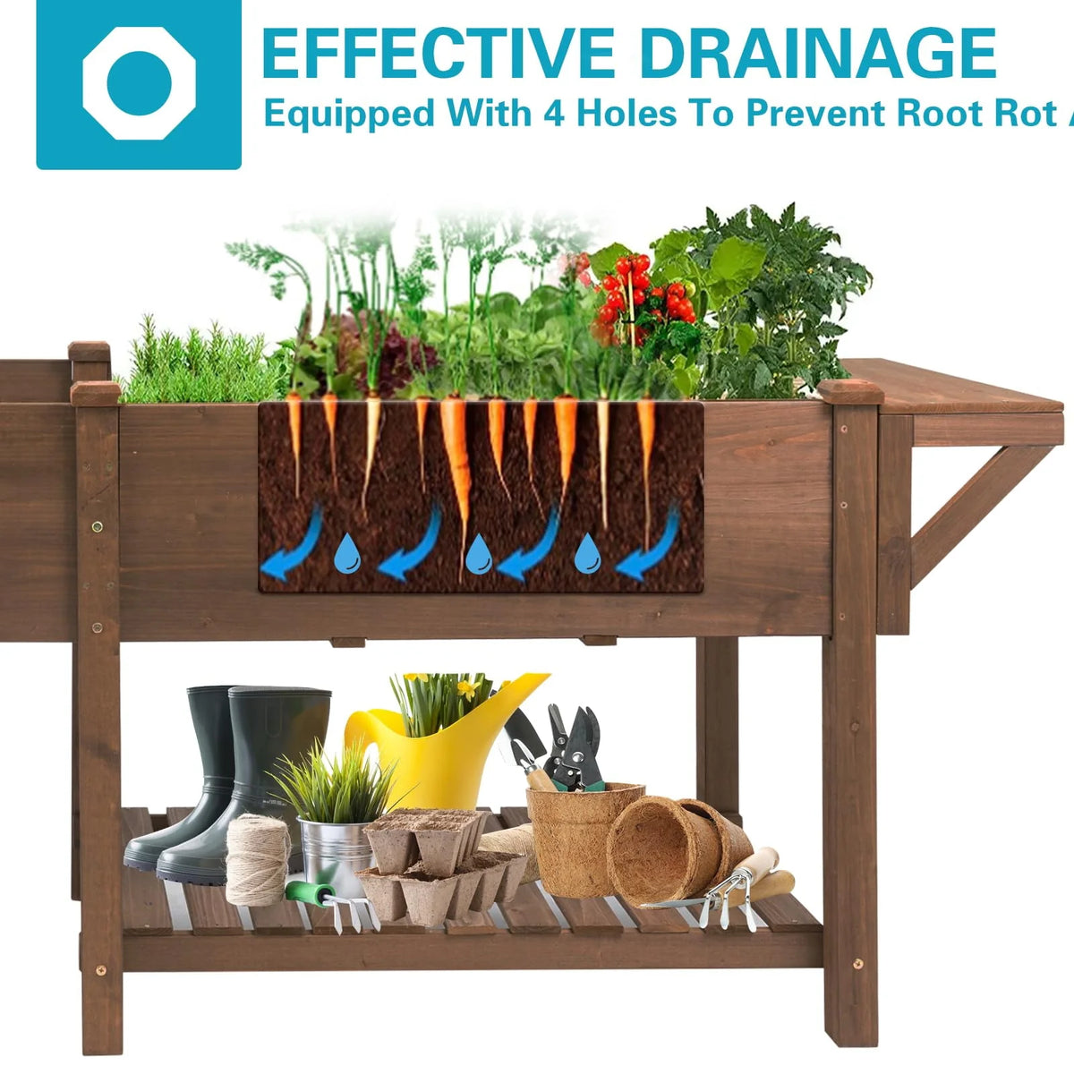 Raised Garden Bed with Legs, Lockable Wheels, Storage Shelf, Liner D5303