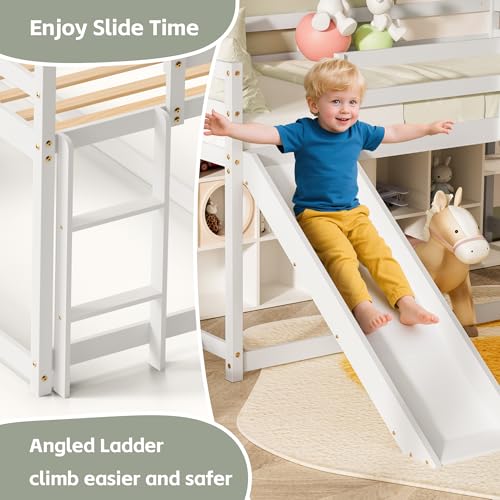 Twin Wood Bunk Bed with Slide and Ladder J619