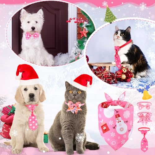 48 Pcs Pink Christmas Dog Bandanas Bow Collars and Ties Set Y311181