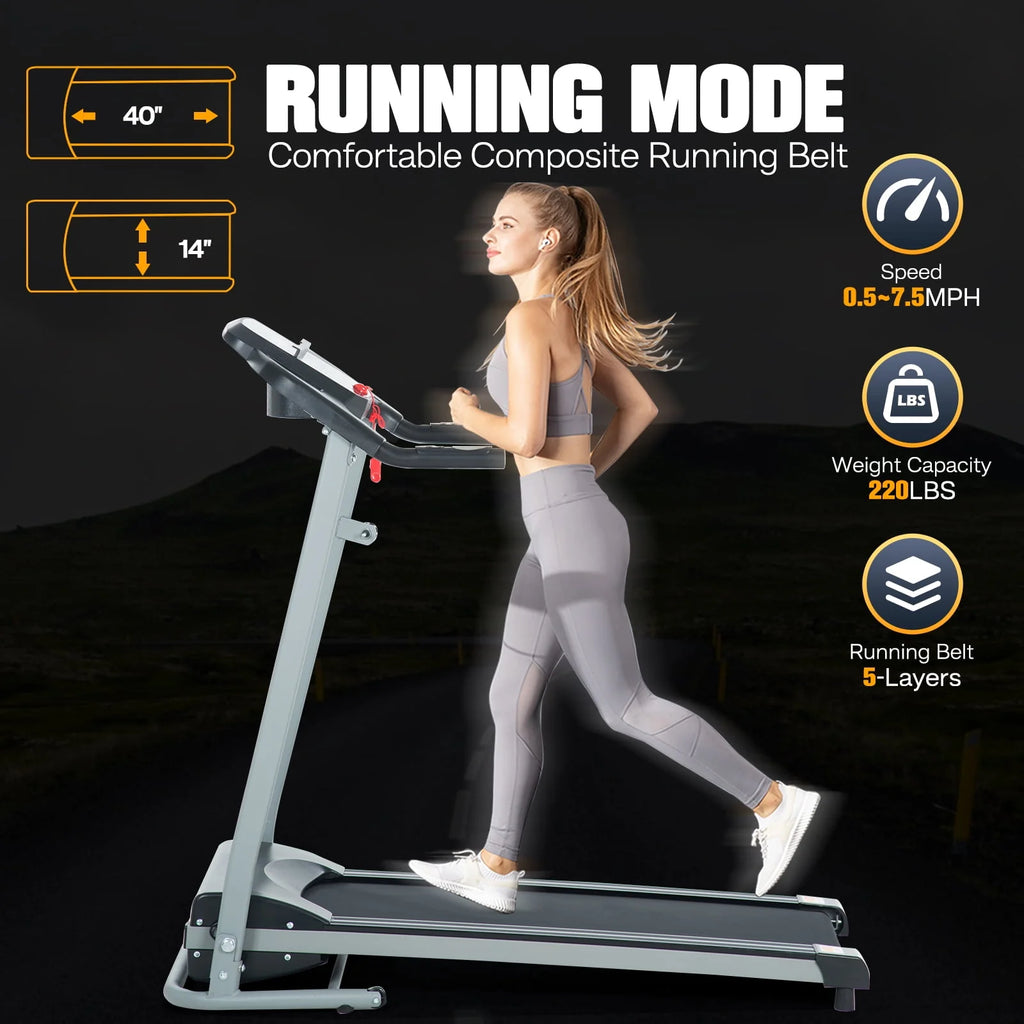 Folding Treadmill 220lbs Capacity 7.5MPH Silver F6890