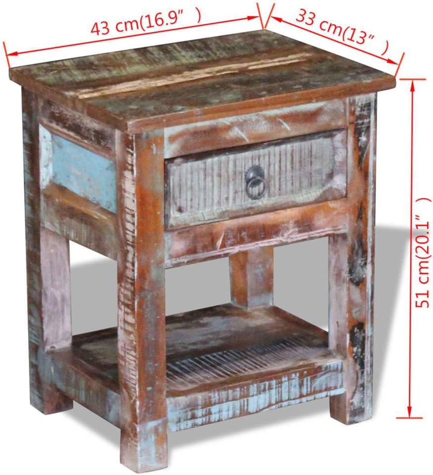 Solid Reclaimed Wood Side Table with 1 Drawer V66942