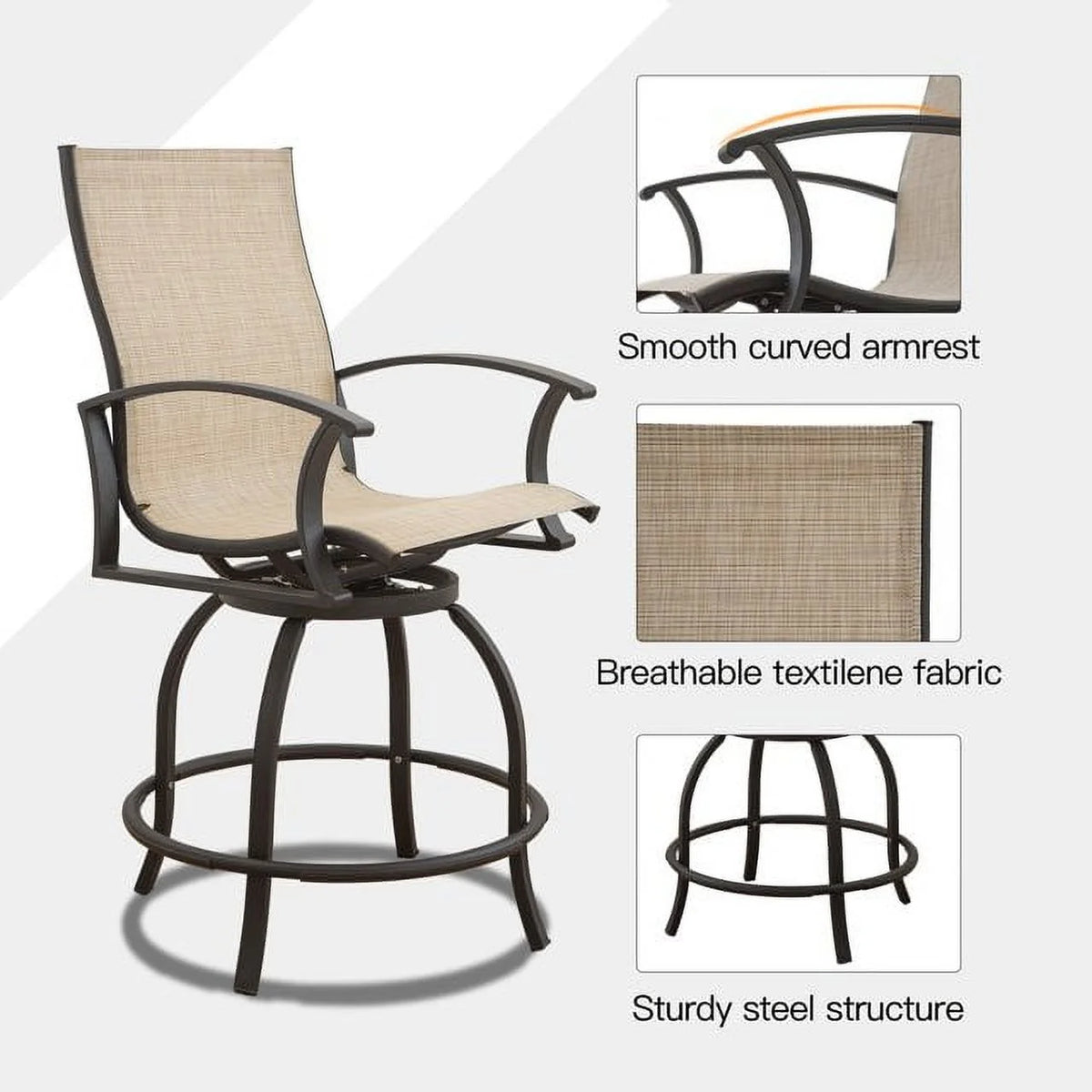 3 Piece Swivel Bar Stools and Table Patio Bistro Set V60991