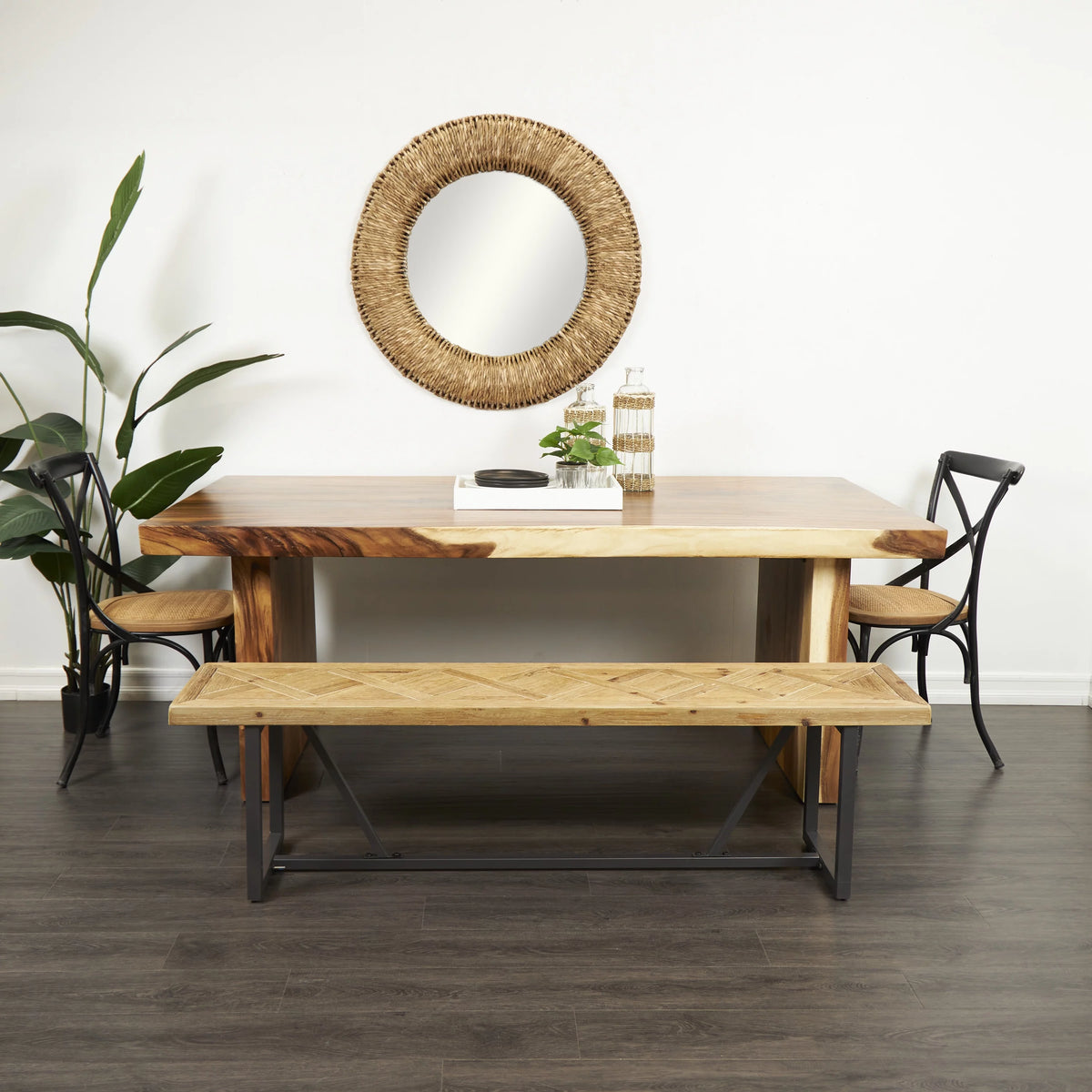 Brown Wood Dining Table with Block Style Base G79111