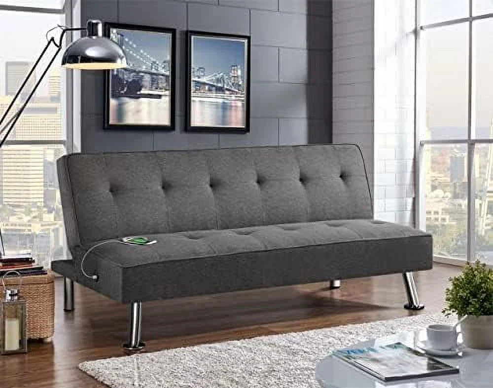 Convertible Futon Sofa Bed with USB Charging Ports W2794