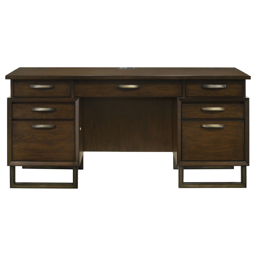 5-drawer Wood Credenza Desk Dark Walnut and Gunmetal R915137