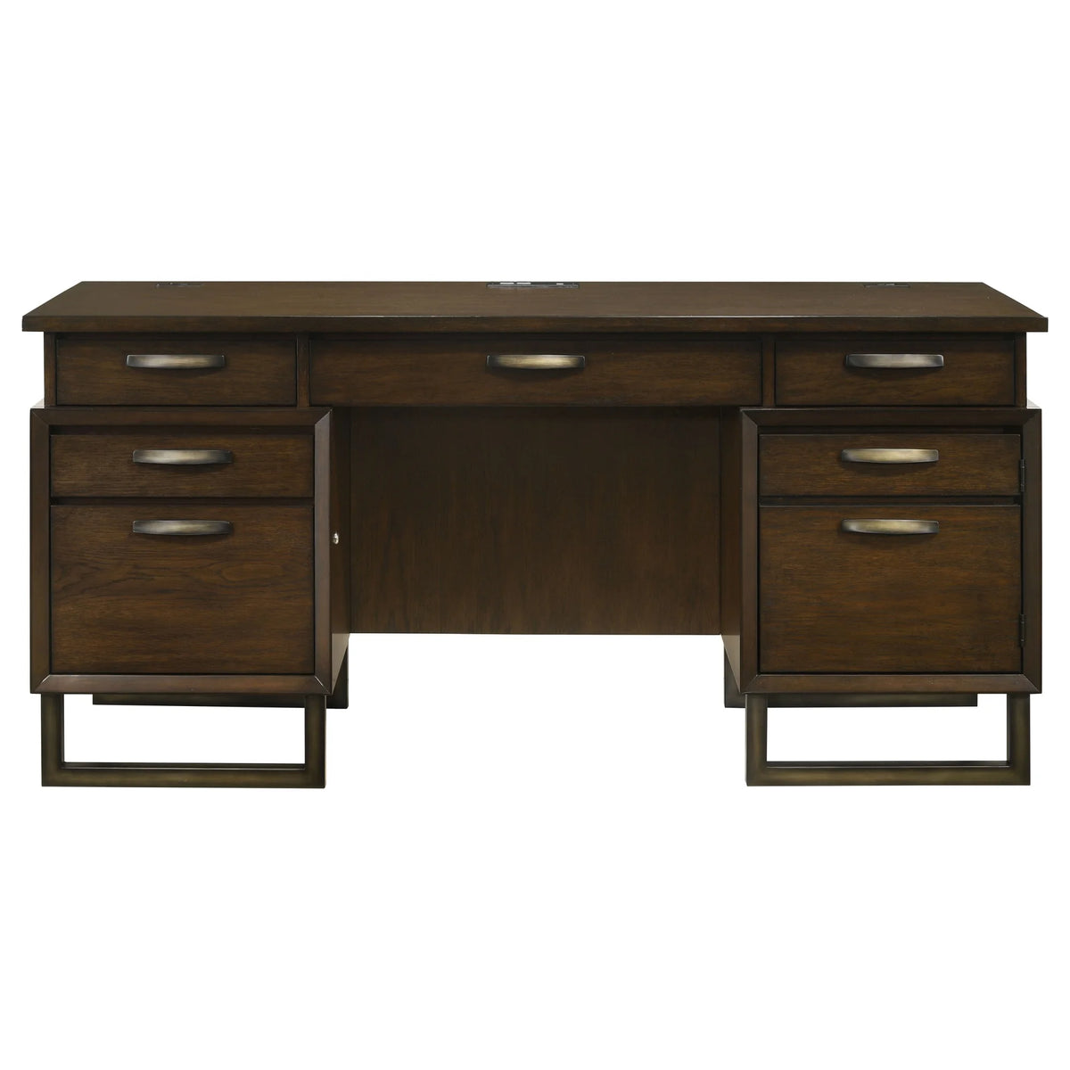 5-drawer Wood Credenza Desk Dark Walnut and Gunmetal R915137