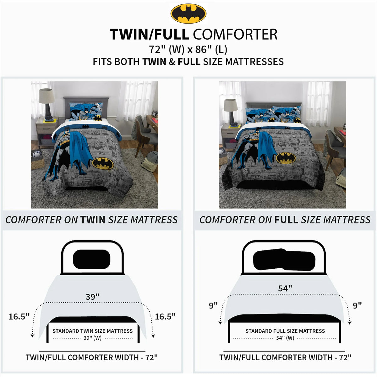 Kids Comforter and Pillowcase 2-Piece Set Twin/Full Reversible V8893