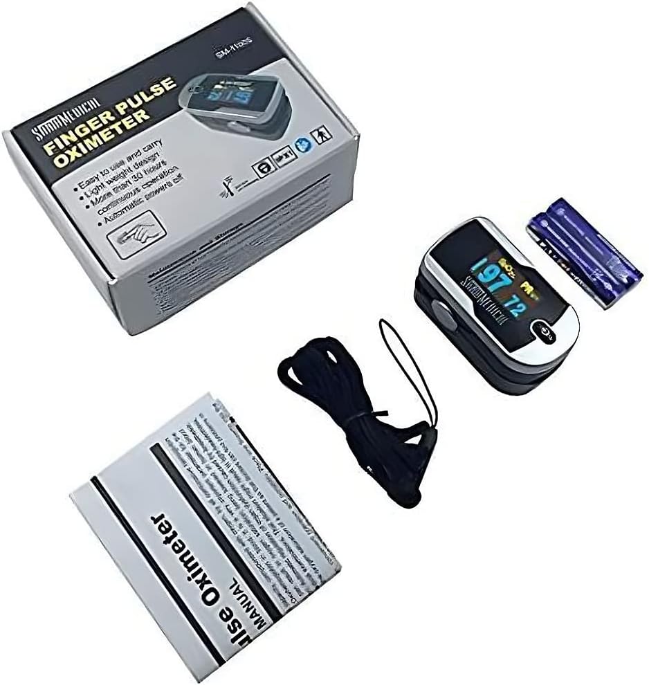 Fingertip Pulse Oximeter Blood Oxygen Saturation Monitor with Batteries and Lanyard A69535