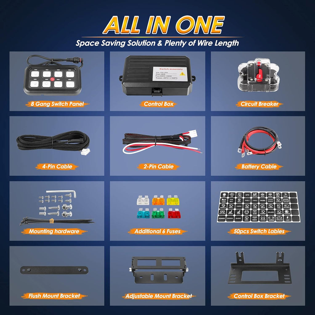 8 Gang Switch Panel with Touch Control and Harness T679