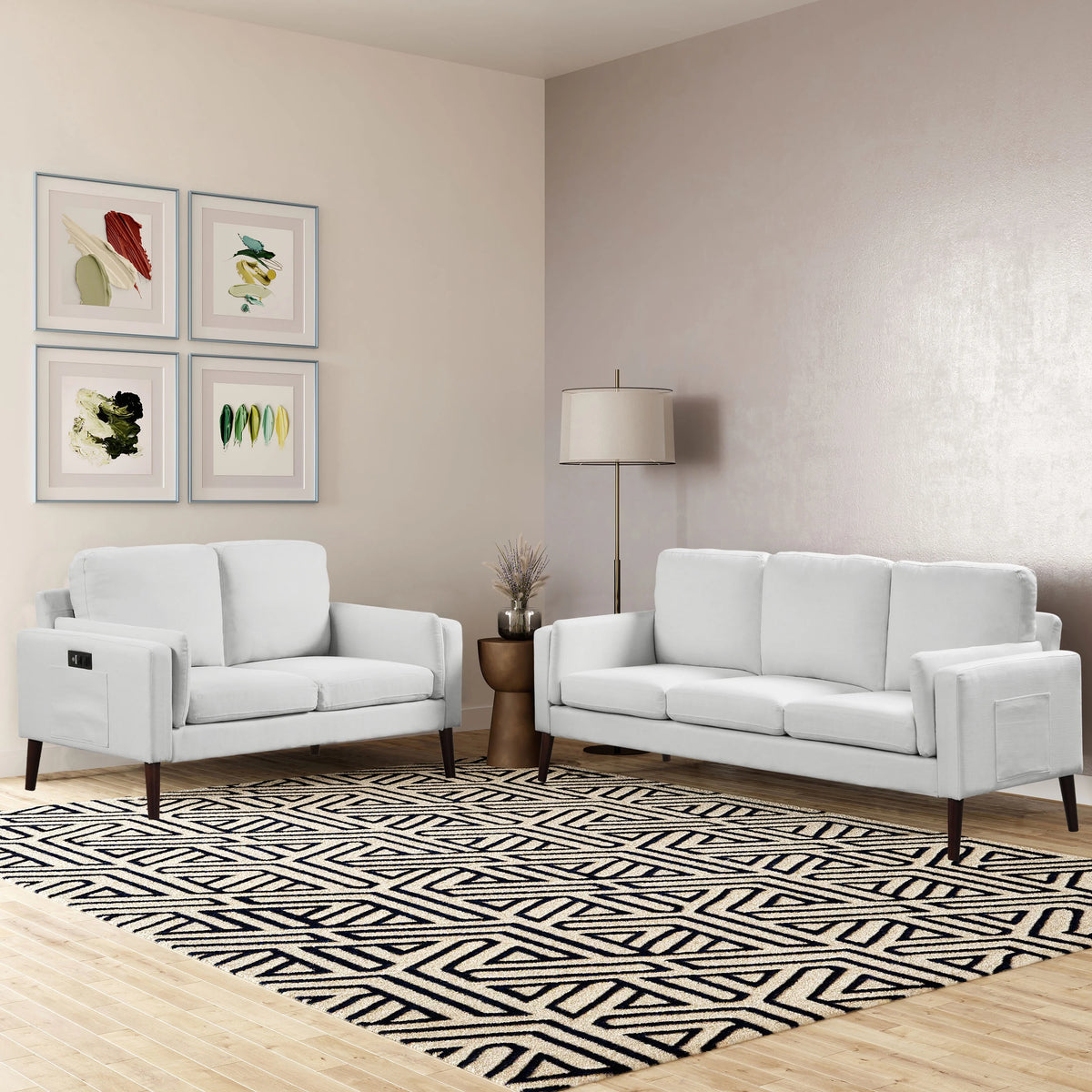 Gray Upholstery Sofa with Side Pocket and USB Power A9527