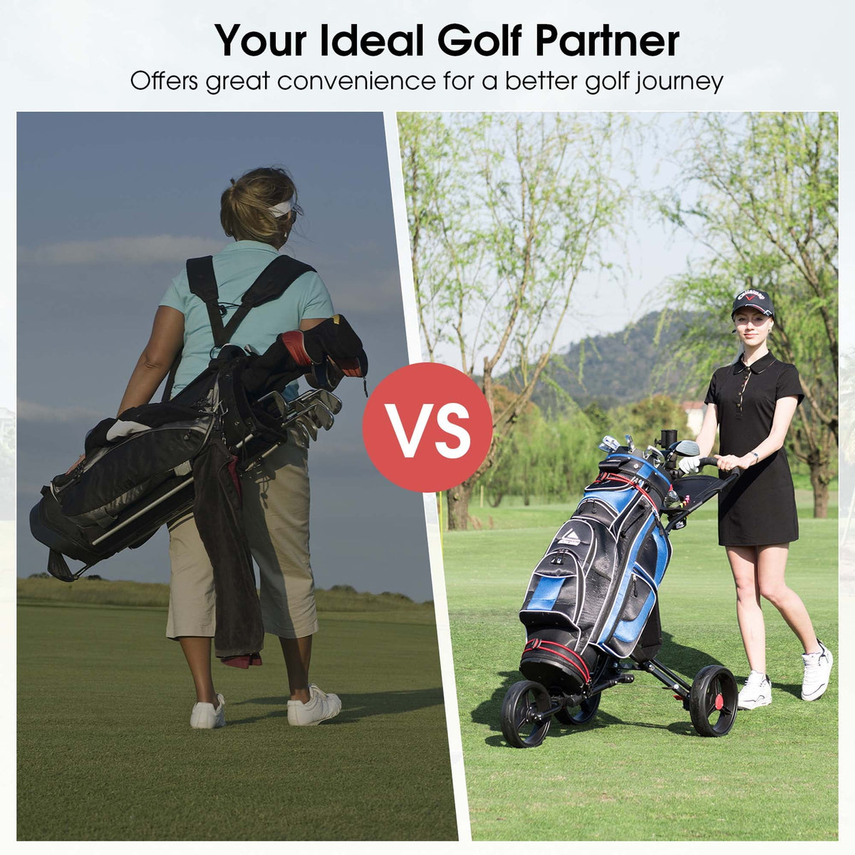 Foldable 3 Wheel Steel Golf Push Cart with Umbrella Holder K1762