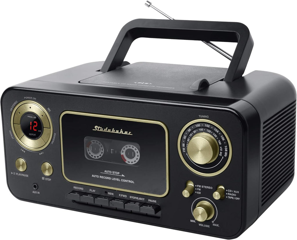 Portable Stereo CD Player with AM/FM Radio and Cassette Player in Red and Silver T395