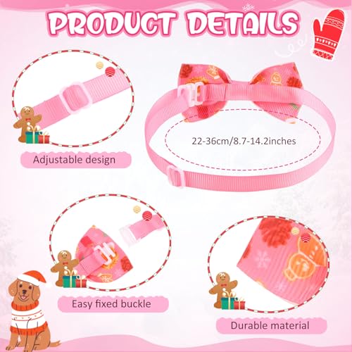 48 Pcs Pink Christmas Dog Bandanas Bow Collars and Ties Set Y311181