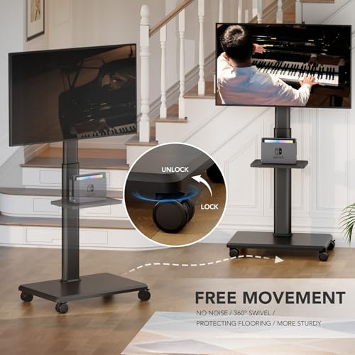 Portable Rolling Floor TV Stand with Wheels, Height Adjustable for 27 to 65 Inch TVs P58904