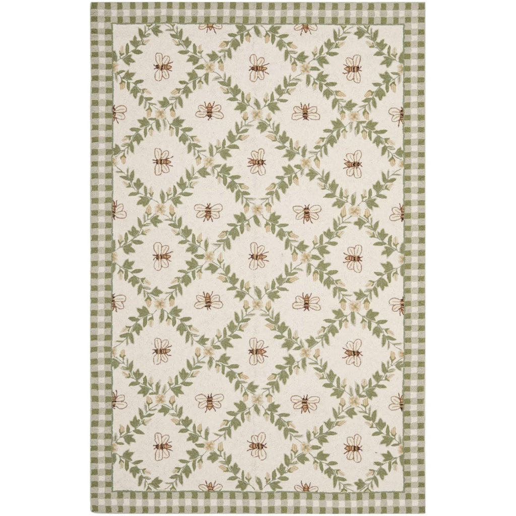 Ivory/Green Floral Wool Area Rug V41953