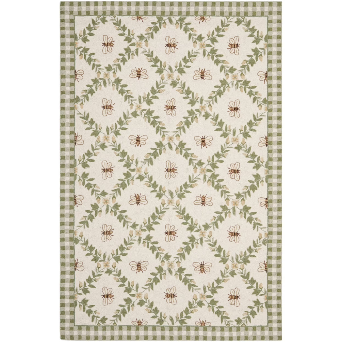 Ivory/Green Floral Wool Area Rug V41953