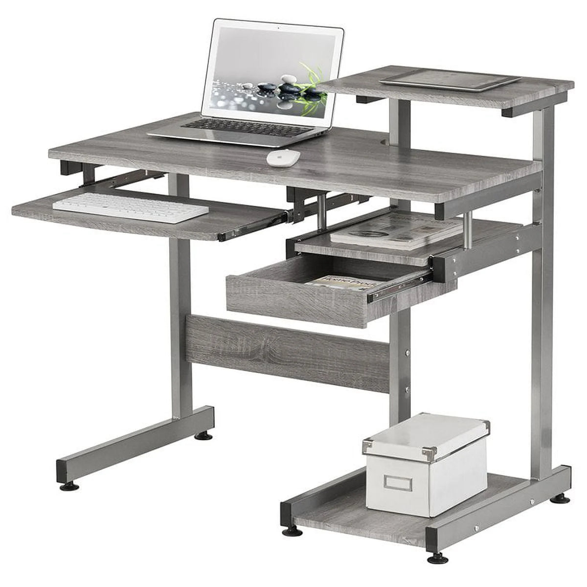 Contemporary Gray Engineered Wood Computer Desk J284