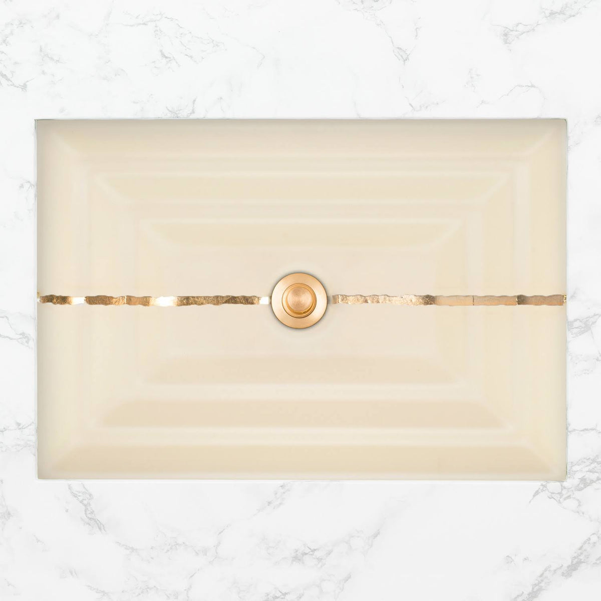 Cream Glass Rectangular Sink with Copper Accent X595