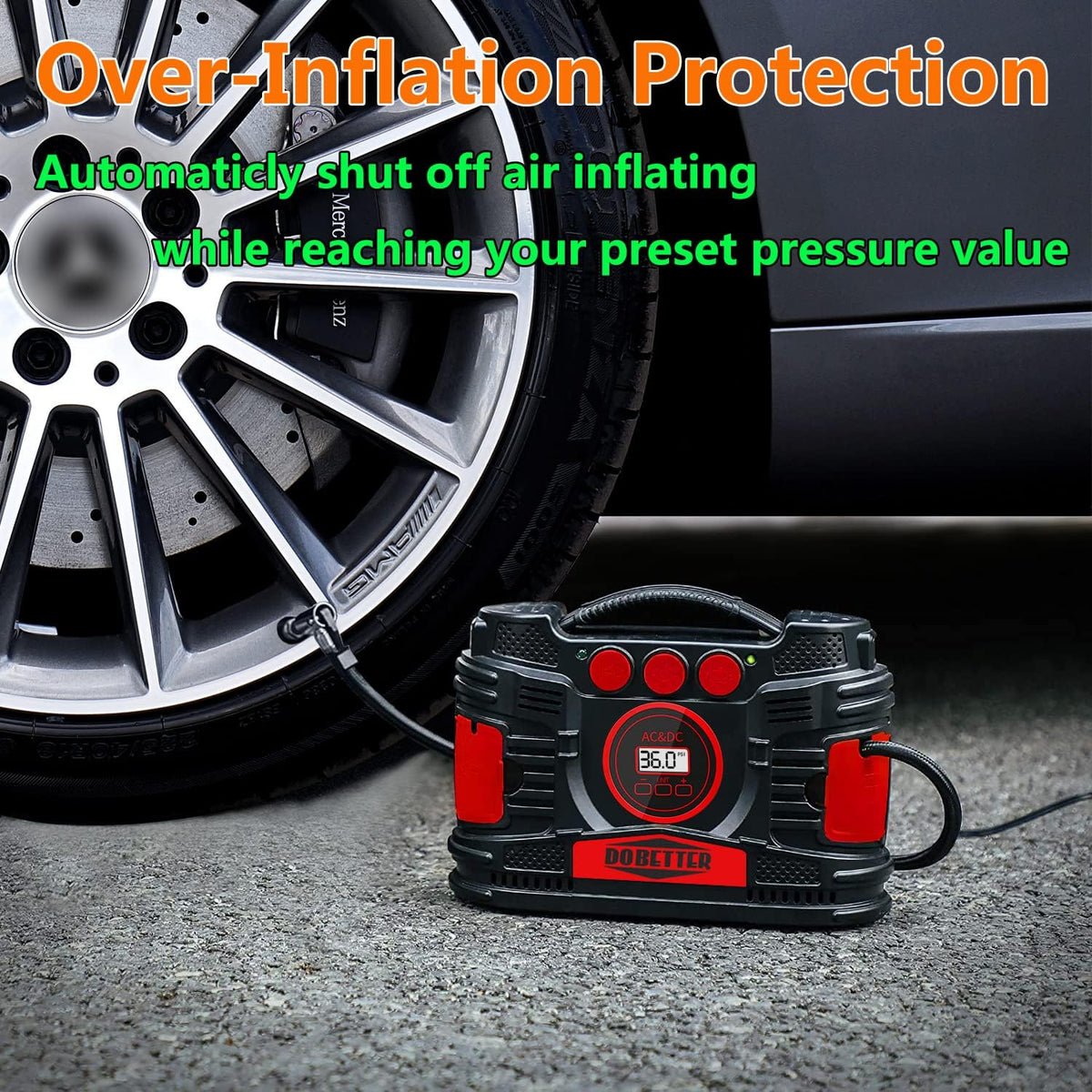 Portable Air Compressor Pump 12V DC 110V AC Tire Inflator Z739776
