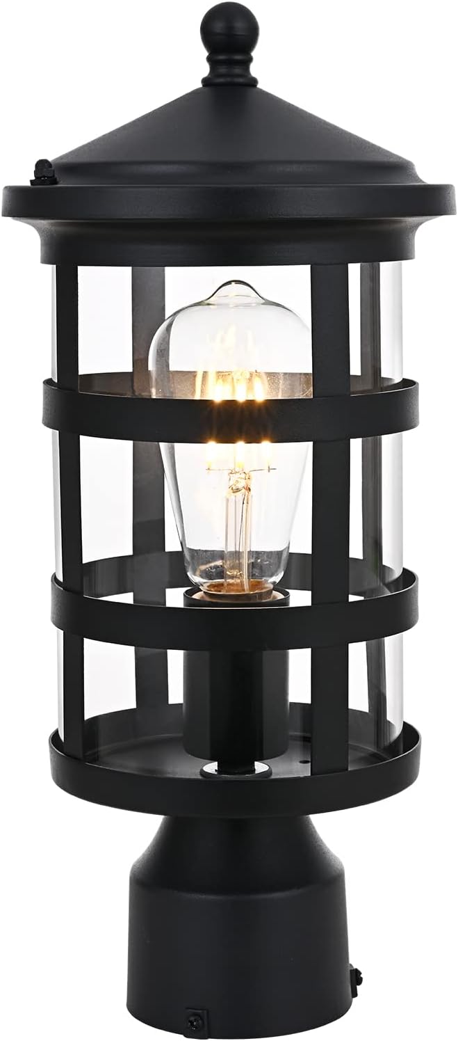 Black 1-Light Outdoor Post Light with Clear Glass Q41482