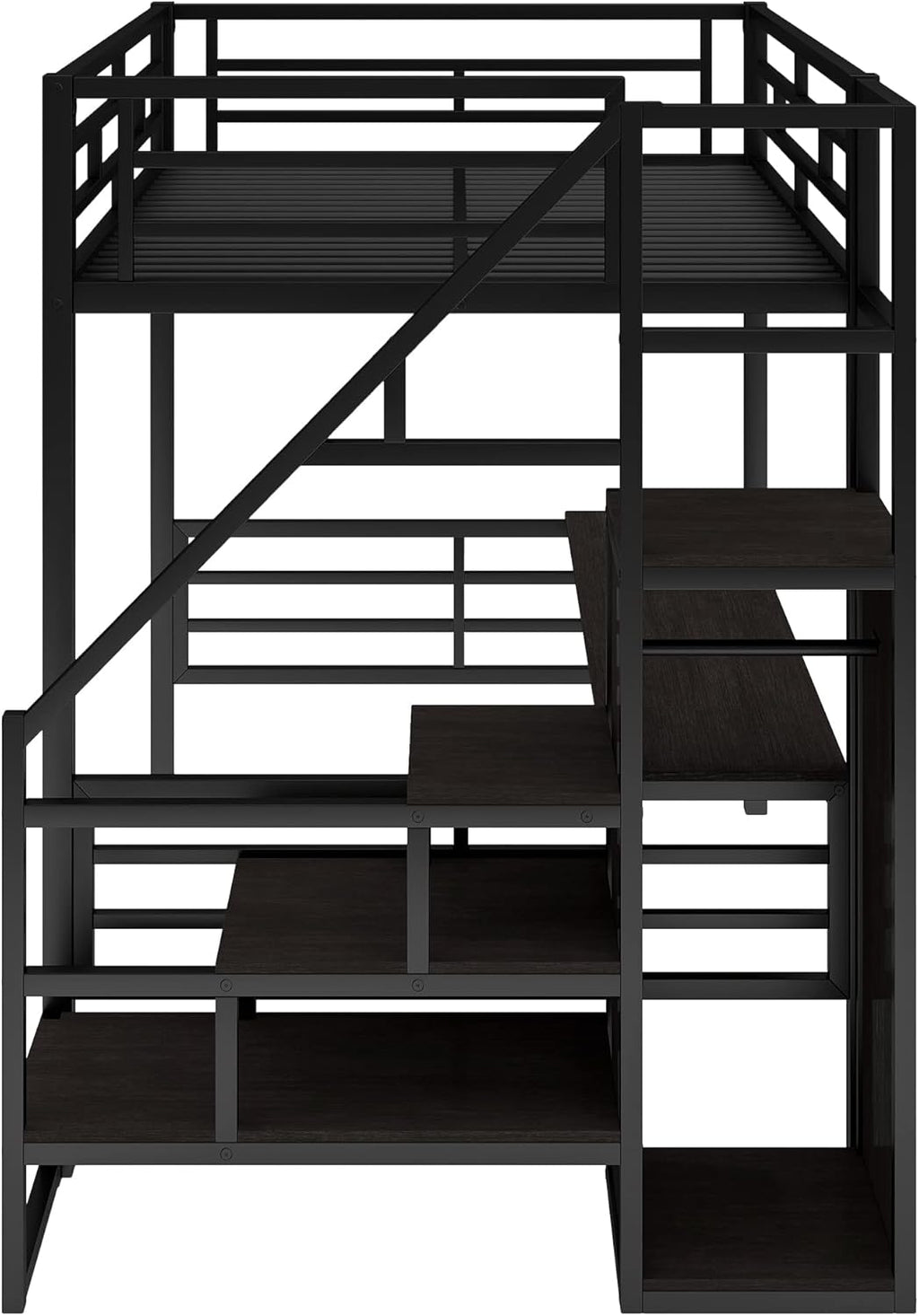 Black Full Size Metal Loft Bed with Desk and Wardrobe P483582