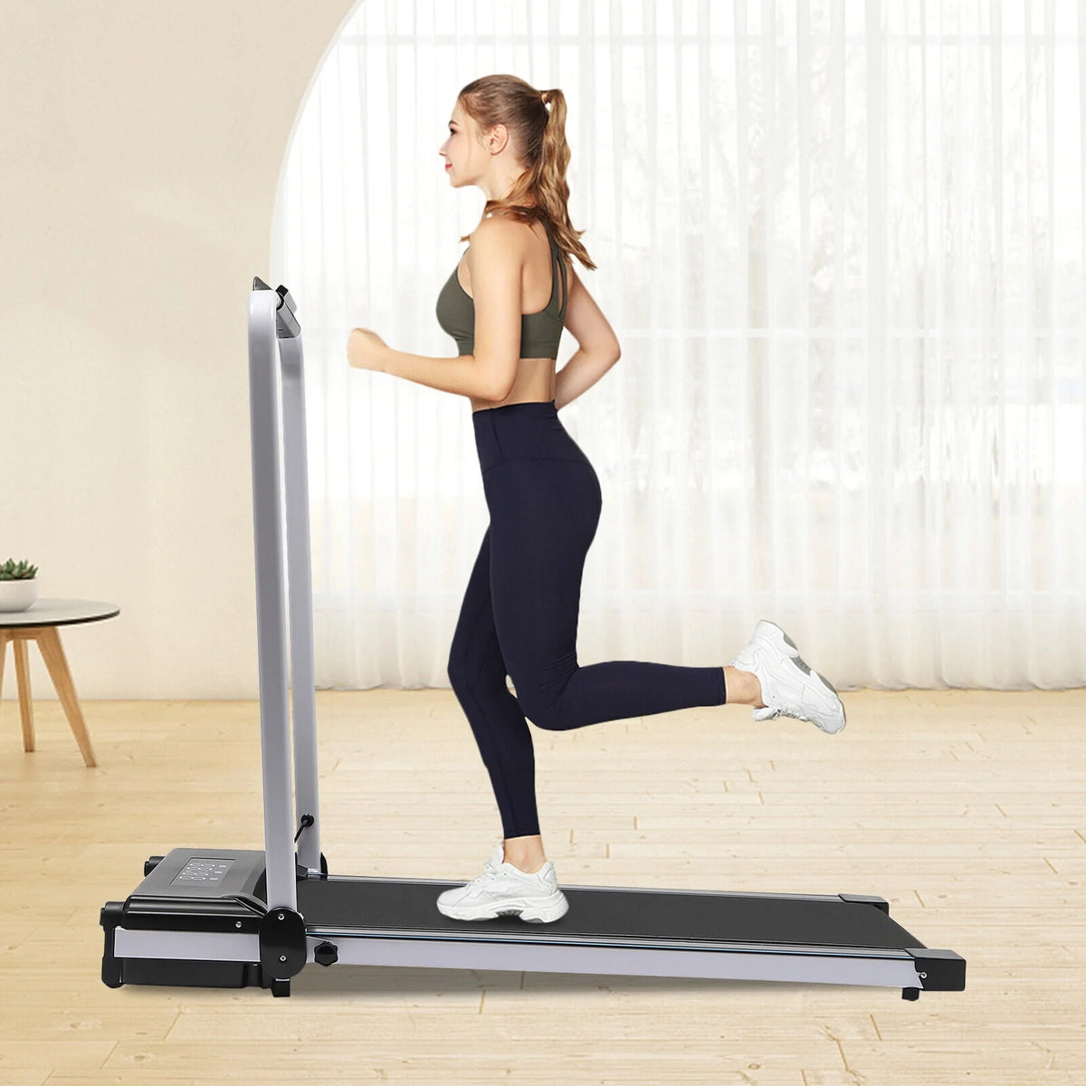 2 In 1 Electric Treadmill Walking Pad with Remote Black O382