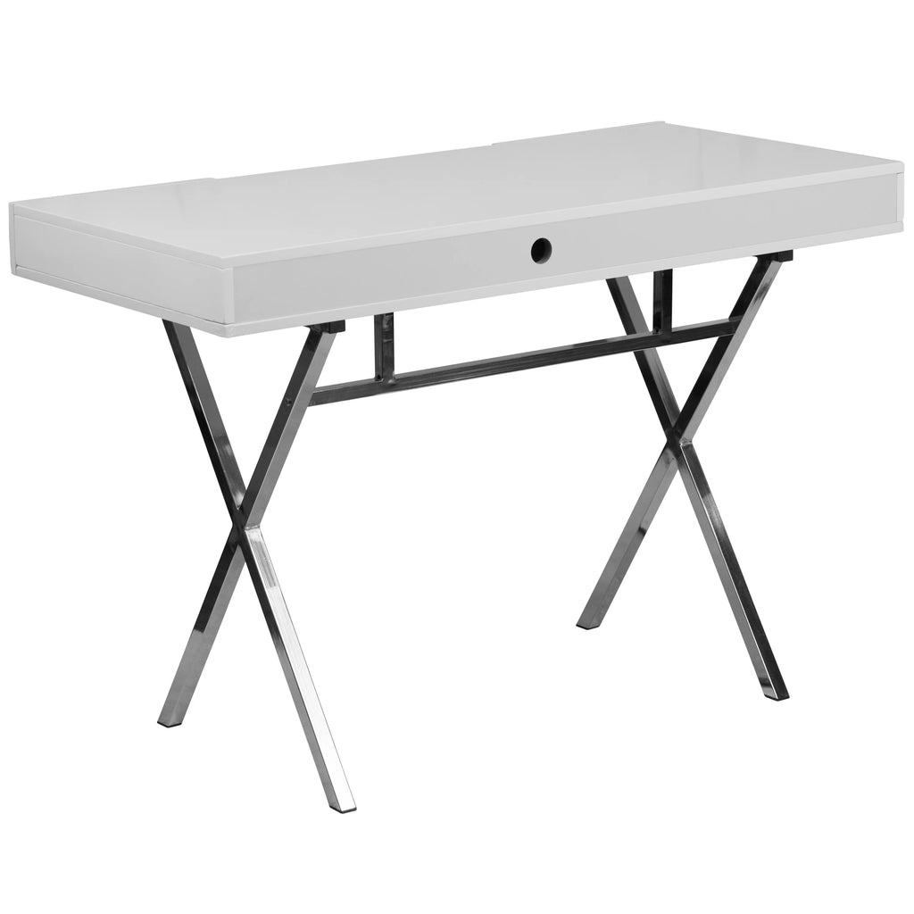 White Computer Desk with Keyboard Tray and Drawers Q94891