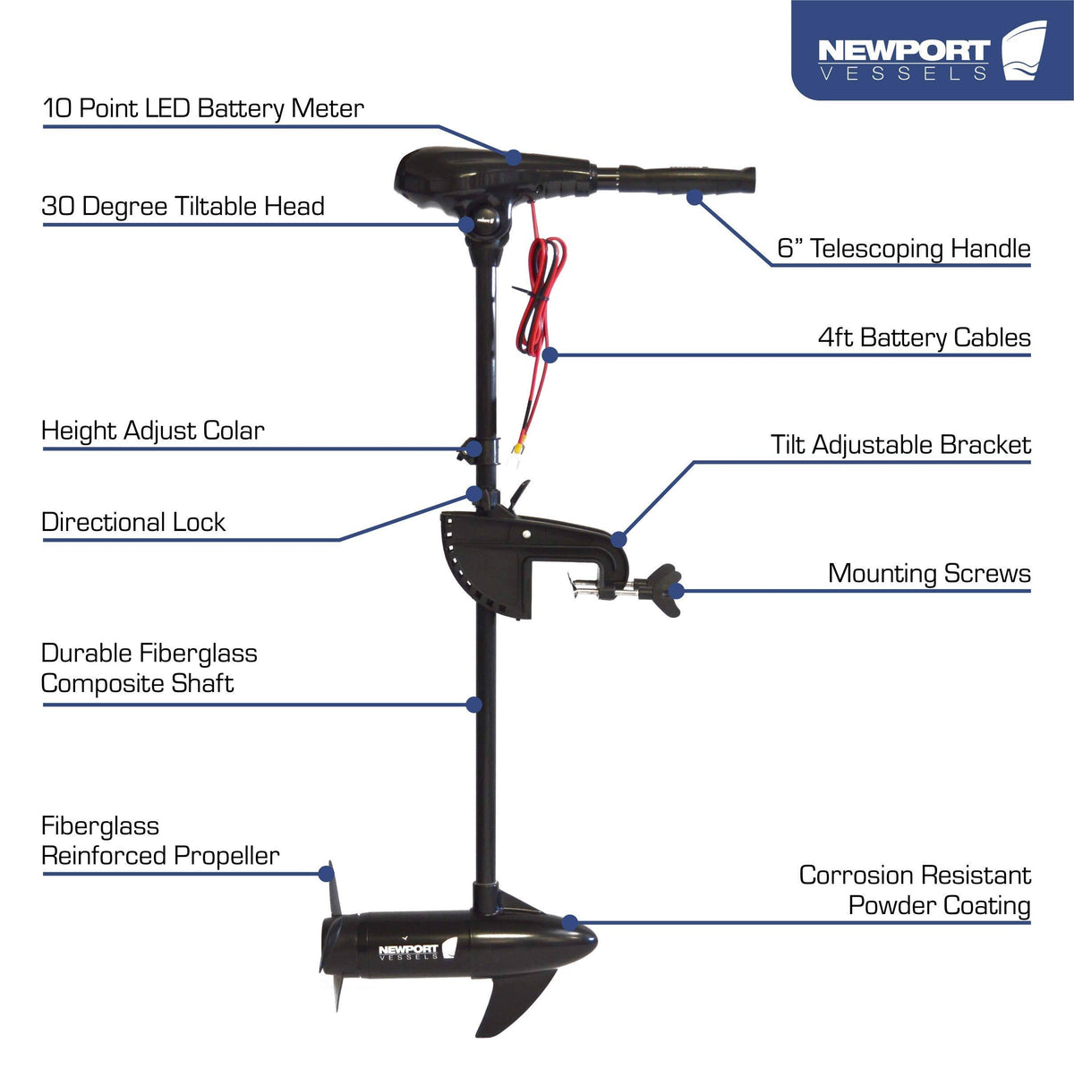 55 lb. Thrust Saltwater Transom Mounted Electric Trolling Motor with 36x22 Shaft C396