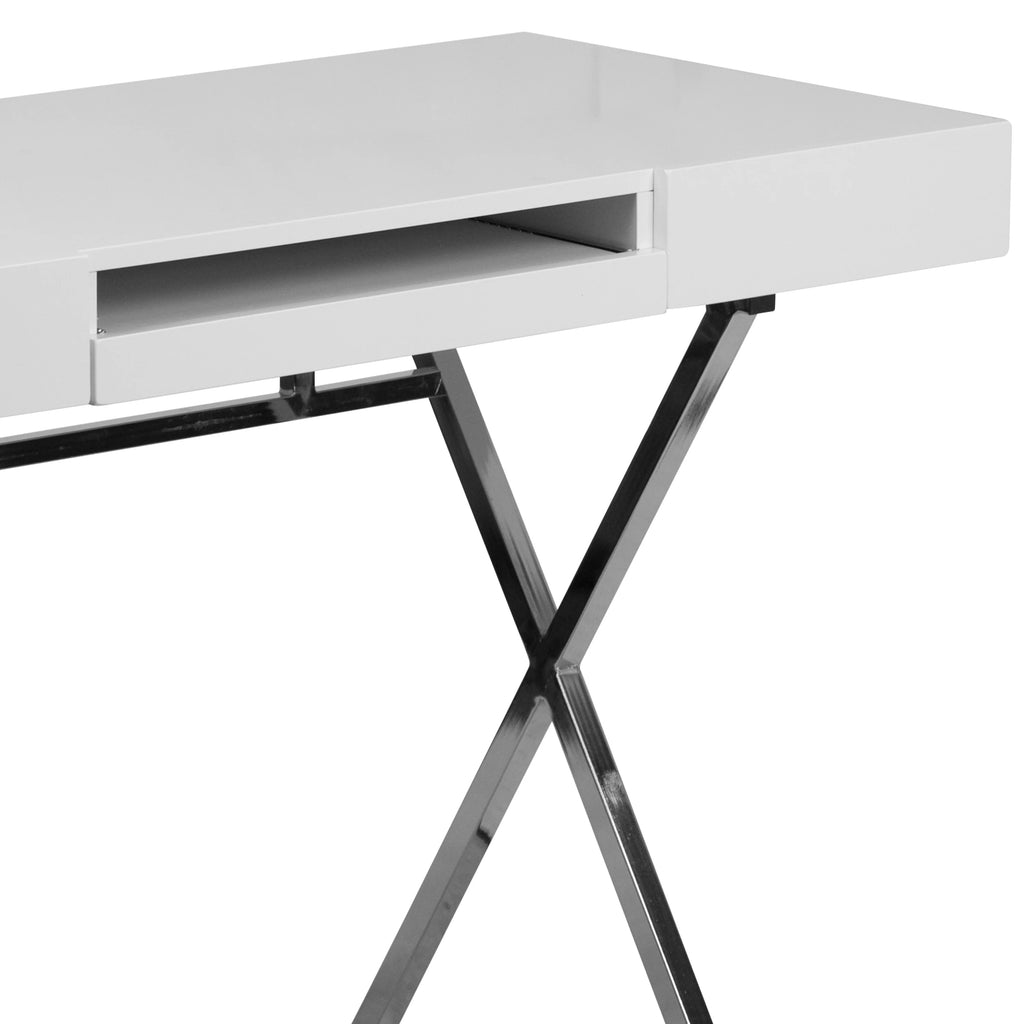 White Computer Desk with Keyboard Tray and Drawers Q94891