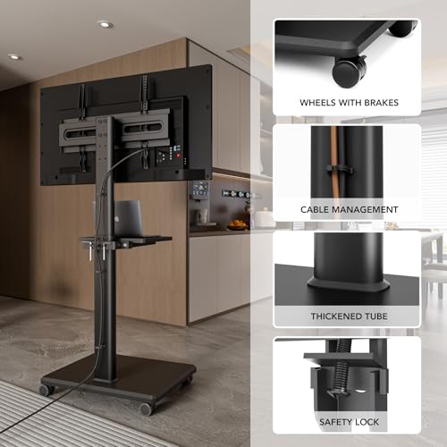 Portable Rolling Floor TV Stand with Wheels, Height Adjustable for 27 to 65 Inch TVs P58904
