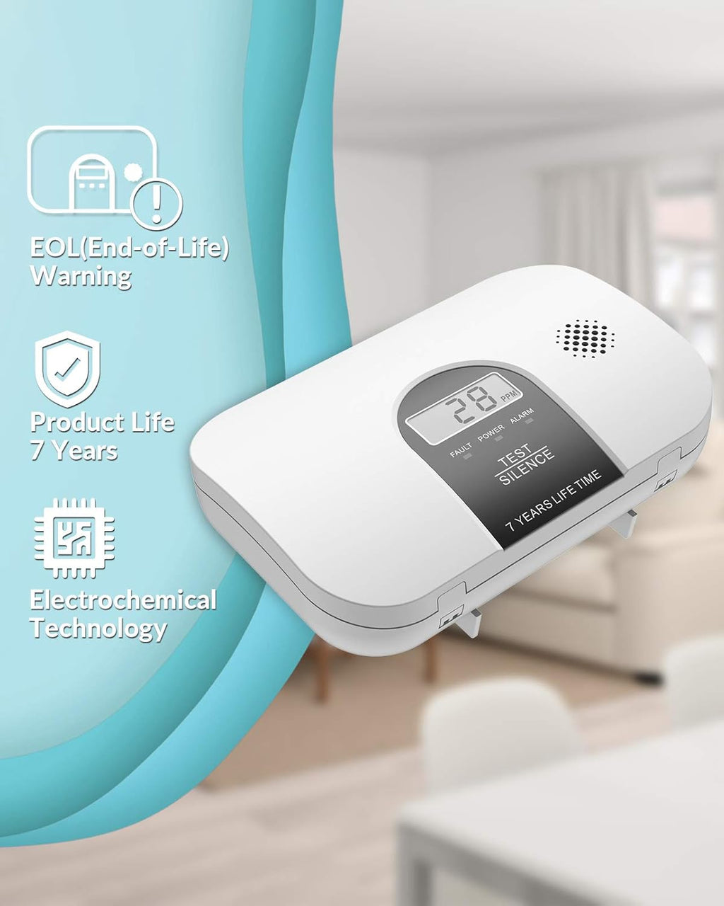 Carbon Monoxide Alarm Detector with LCD Digital Display, 4 Packs X4190