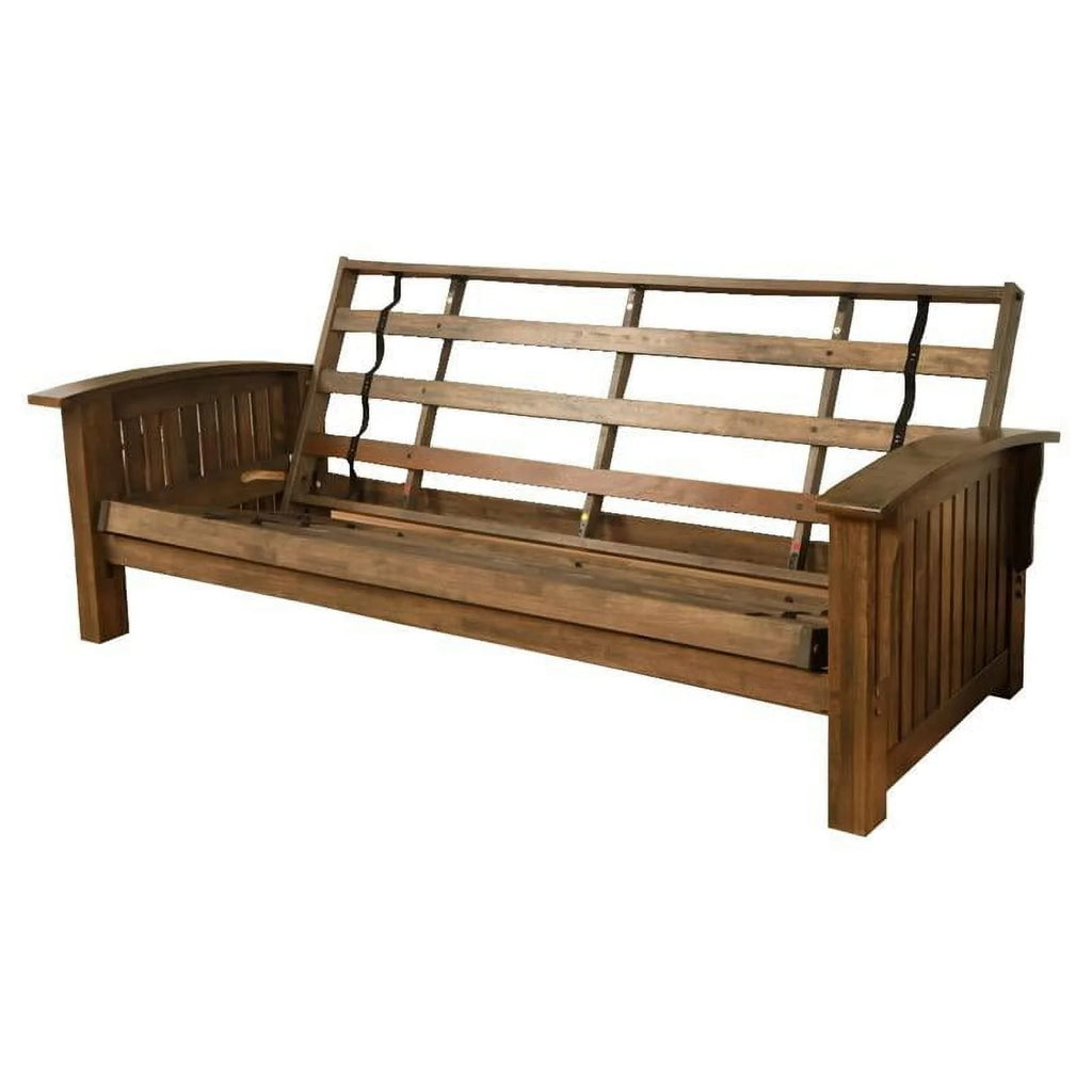 Queen Size Rustic Walnut Brown Wood Futon Frame E37224